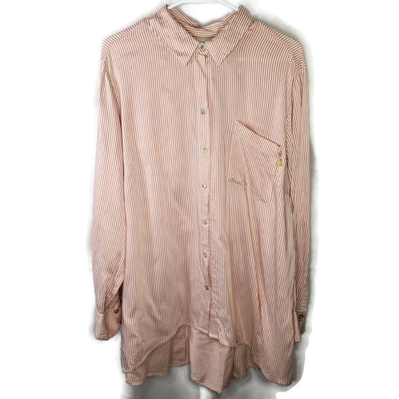 Chico's Beige White Stripe Button-down Blouse Tunic Size 3 / XL / 16 - Picture 1 of 9
